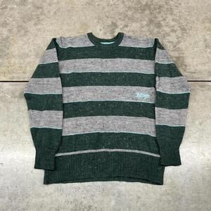 vintage billabong grey and green striped knit sweater size small